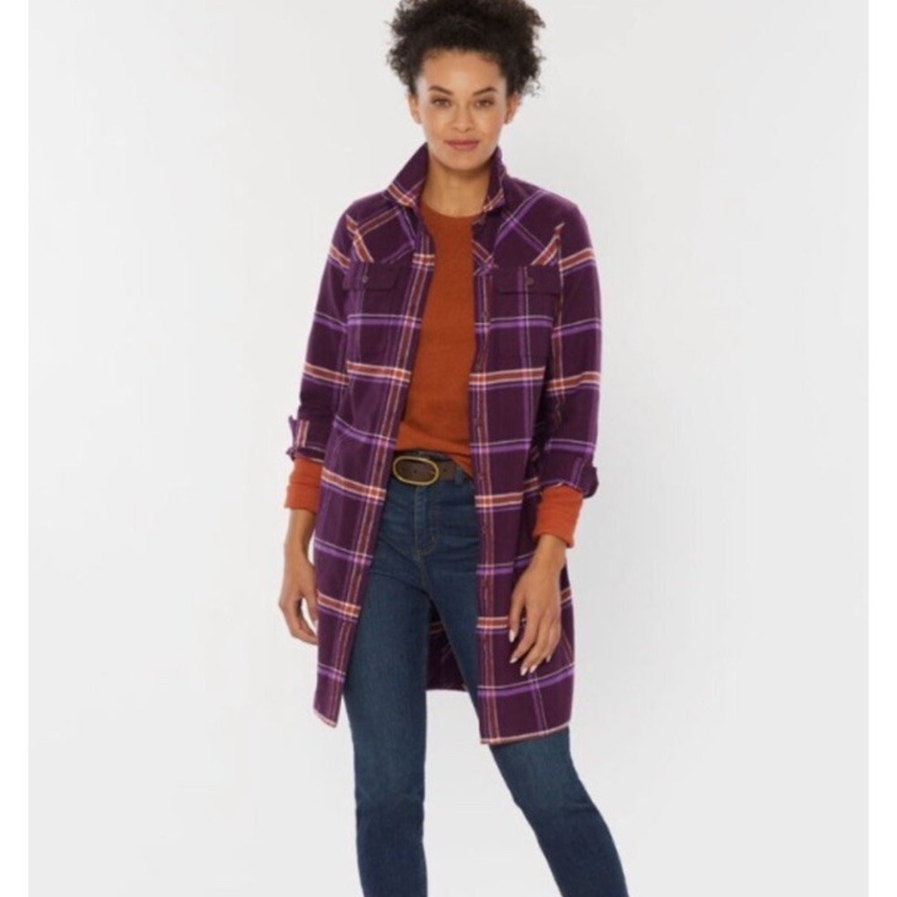 Duluth Trading Plaid Folklore Flannel Duster Women XXL Purple Pockets